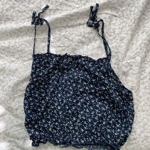 Brandy Melville Navy and White Floral Tank Top